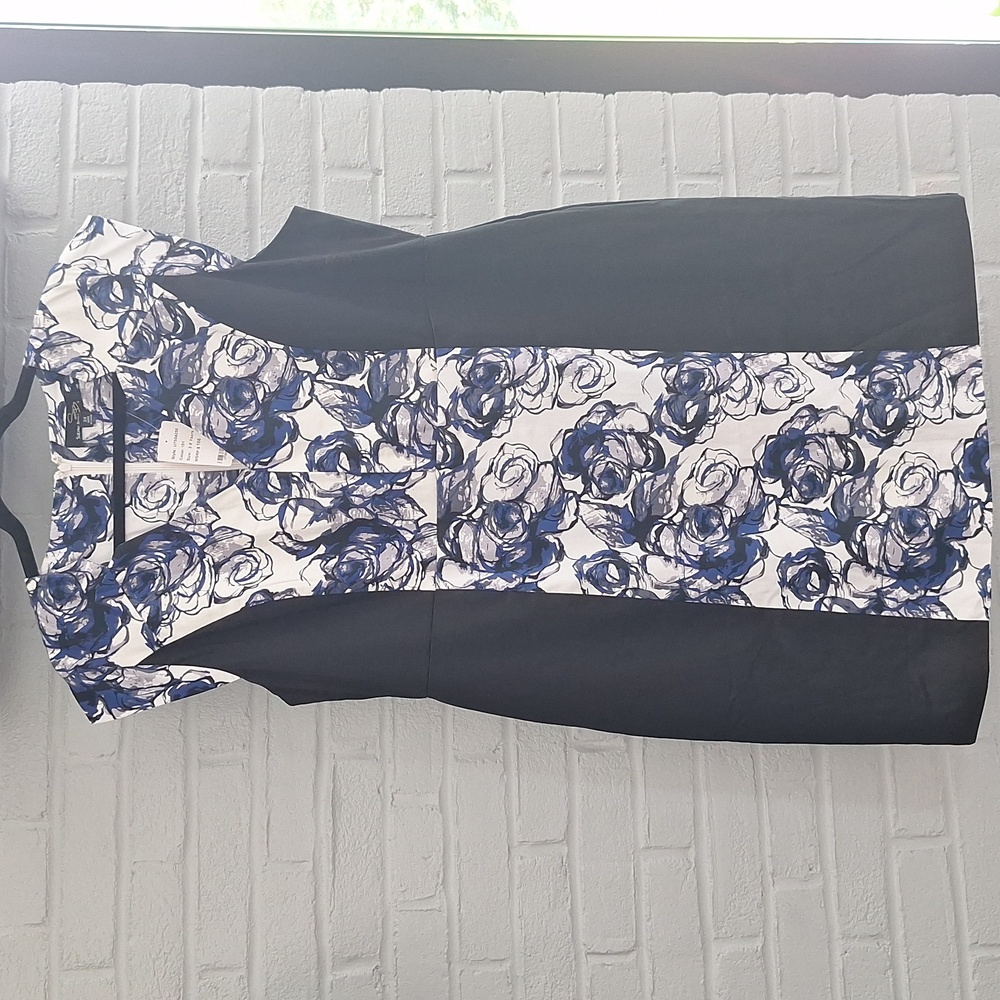 👗 Suzanne Betro midi dress. Black, white, and blue roses. 3X. New with tags.
